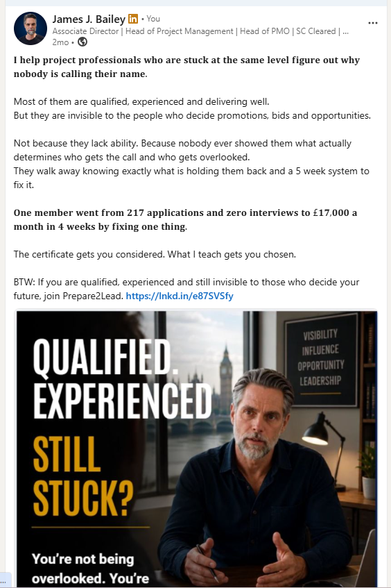 A published LinkedIn post by James J. Bailey using bold formatted text